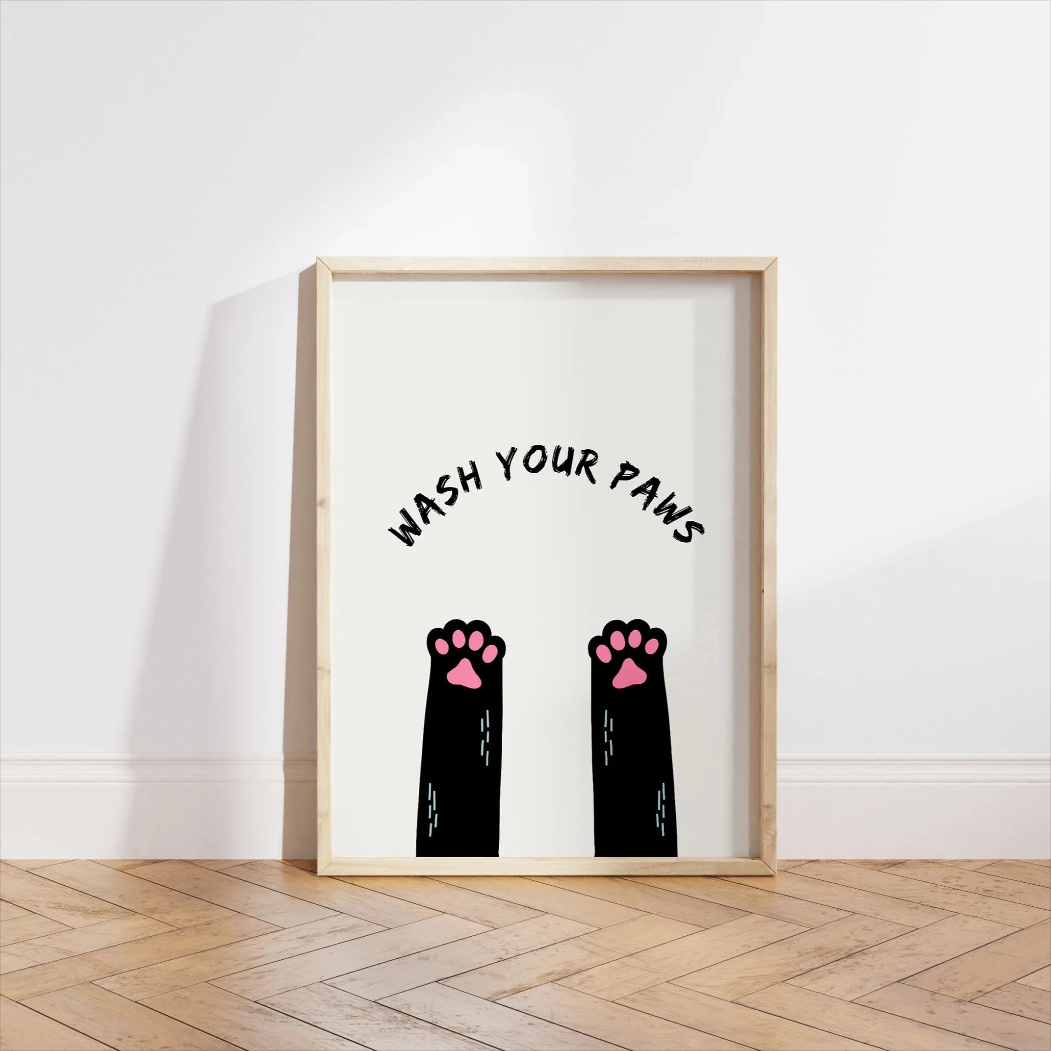 Bathroom Cat Canvas Print – Wash Your Paws Wall Art