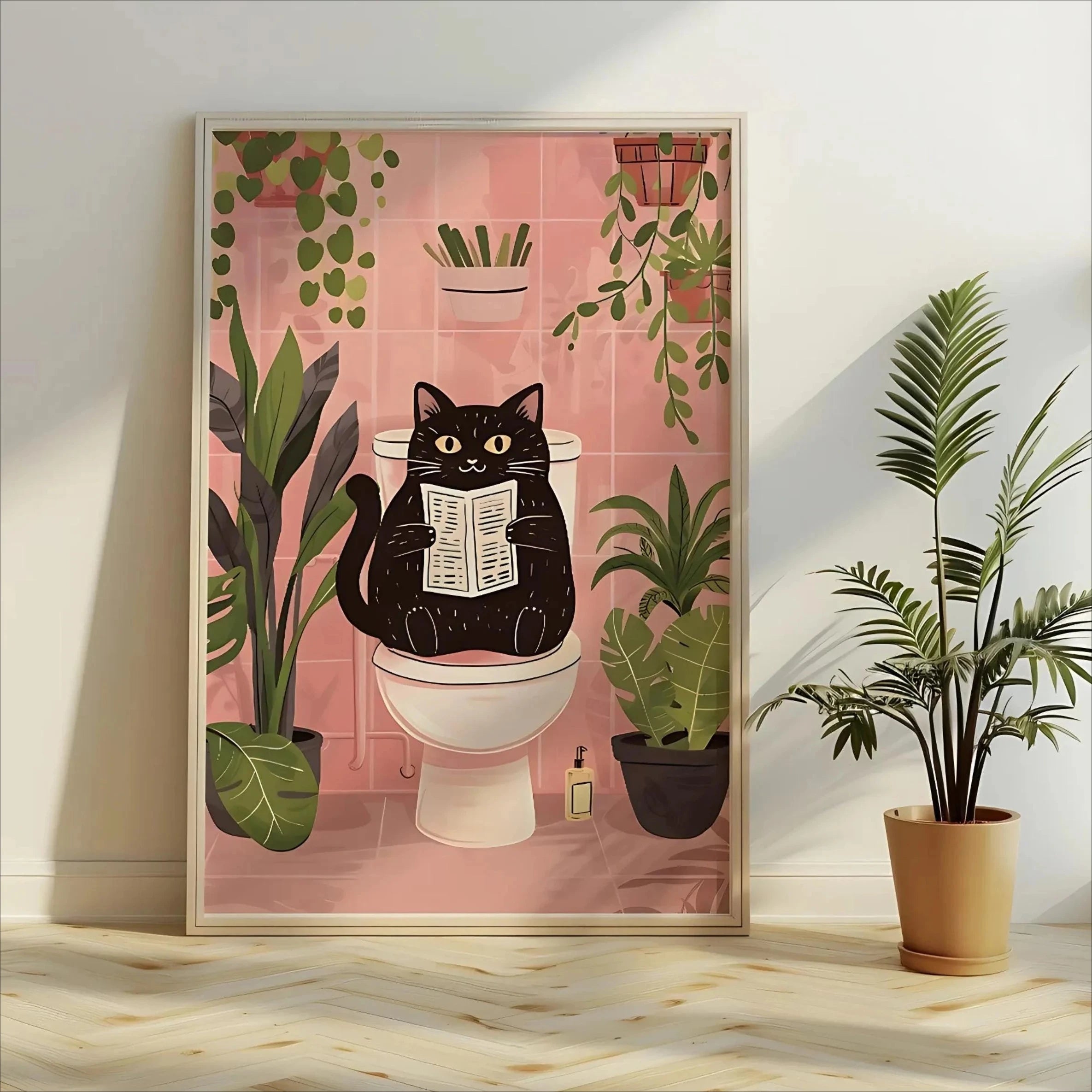 Bathroom Cat Canvas Print – Wash Your Paws Wall Art