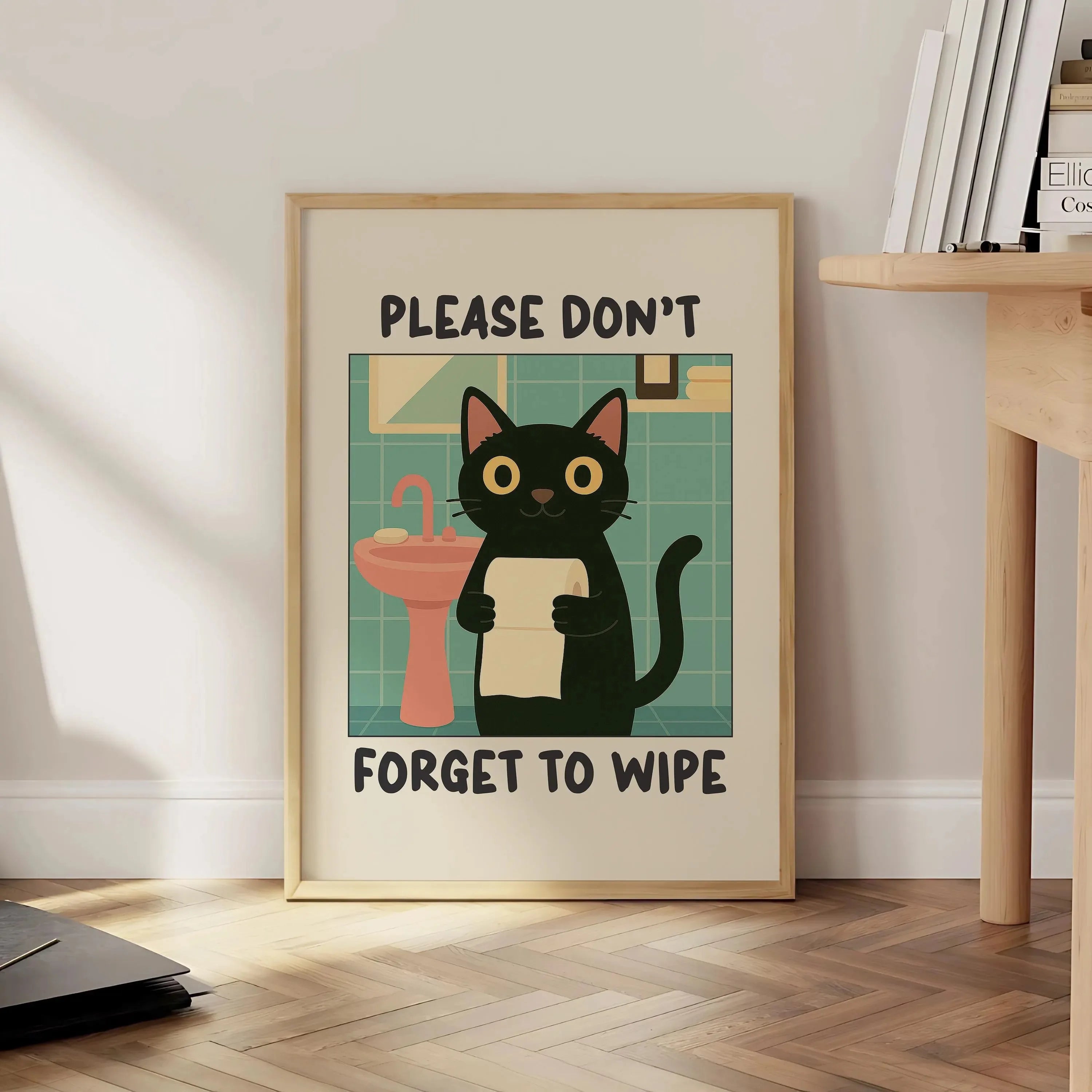 Bathroom Cat Canvas Print – Wash Your Paws Wall Art